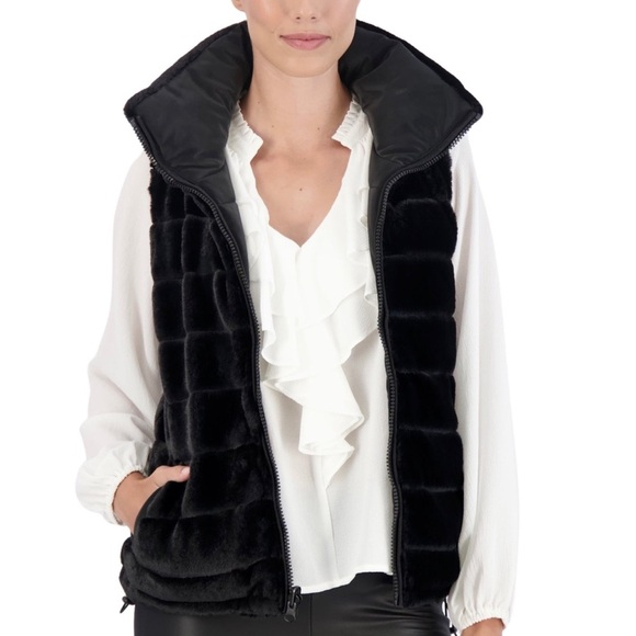 Ookie and Lala Carbon Puffer Vest Reversible to Grooved Faux Fur Size M NEW - Picture 15 of 15